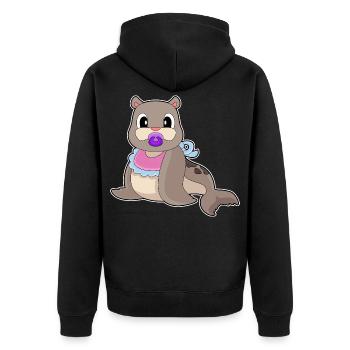Seehund Baby Lätzchen Schnuller - Unisex Premium Bio Zip Hoodie - Schwarz - Hinten - Nico (187cm)