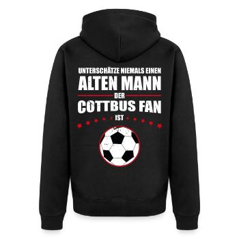 Alter Mann - Cottbus Fan | Retro Vintage Design - Unisex Premium Bio Zip Hoodie - Schwarz - Hinten - Nico (187cm)