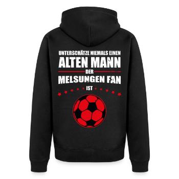 Alter Mann - Melsungen Fan | Retro Vintage Design - Unisex Premium Bio Zip Hoodie - Schwarz - Hinten - Nico (187cm)