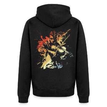 Retro Violinenspieler - Unisex Premium Bio Zip Hoodie - Schwarz - Hinten - Nico (187cm)