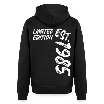 Limited Edition Est. 1985 - Unisex Premium Organic Zip Hoodie - black - Back - Nico (187cm)