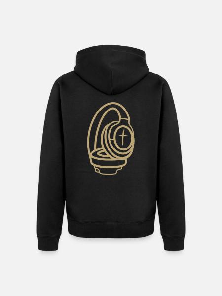 Kopfhörer mit Kreuz - Unisex Premium Bio Zip Hoodie - Schwarz