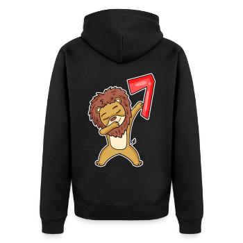 Motif Lion 7ème Anniversaire - 7 ans - Veste à capuche bio Premium Unisexe - noir - Dos - Nico (187cm)