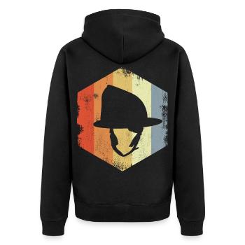 Vintage Feuerwehrhelm - Unisex Premium Bio Zip Hoodie - Schwarz - Hinten - Nico (187cm)