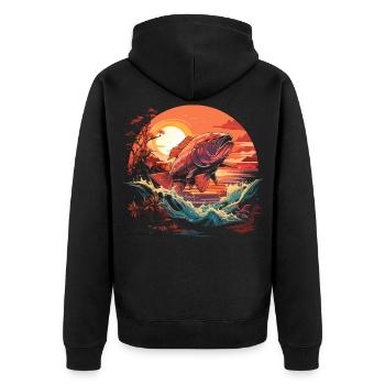 Angler Porträt - Unisex Premium Bio Zip Hoodie - Schwarz - Hinten - Nico (187cm)