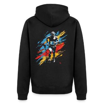 Marathon Junge Zeichnung - Unisex Premium Bio Zip Hoodie - Schwarz - Hinten - Nico (187cm)