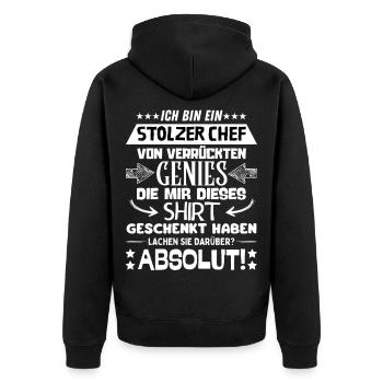 ich bin ein stolzer Chef von verrückten Genies - Unisex Premium Bio Zip Hoodie - Schwarz - Hinten - Nico (187cm)