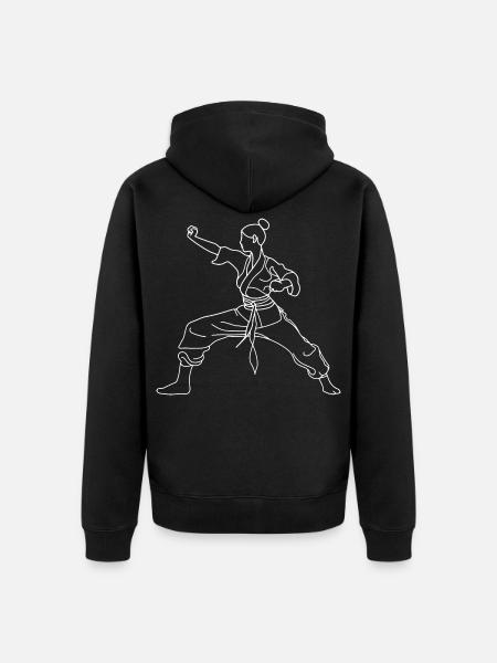 Karate Mädchen One Line Zeichnung - Unisex Premium Bio Zip Hoodie - Schwarz