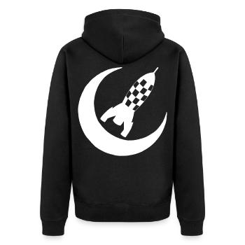 Fusée blanche et demi lune - Veste à capuche bio Premium Unisexe - noir - Dos - Nico (187cm)