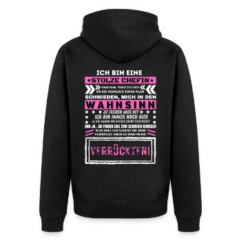 ICH BIN EINE STOLZE CHEFIN Humor Lustig - Unisex Premium Bio Zip Hoodie - Schwarz - Hinten - Nico (187cm)