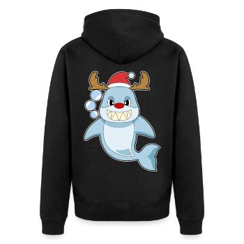 Shark Christmas Reindeer - Unisex Premium Organic Zip Hoodie - black - Back - Nico (187cm)