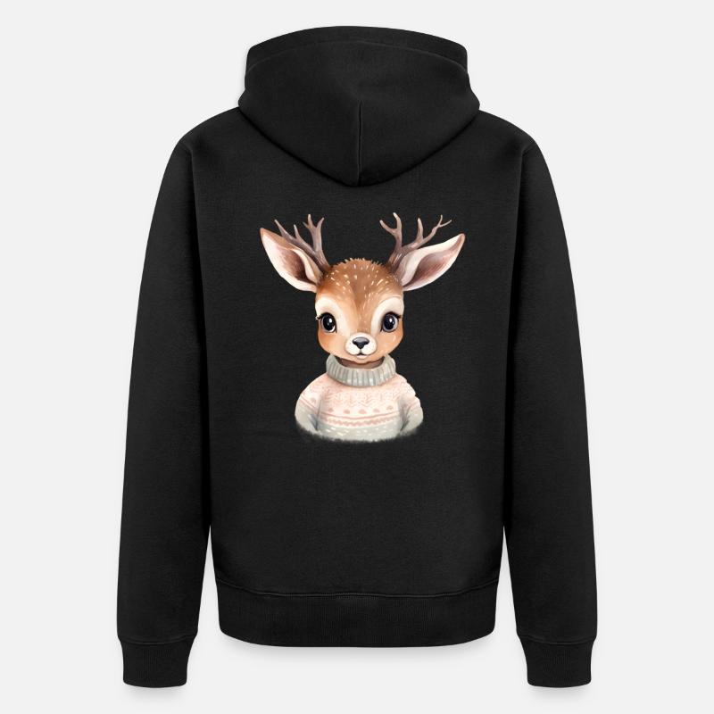 Kuscheliges Reh im Winterpullover - Unisex Premium Bio Zip Hoodie - Schwarz