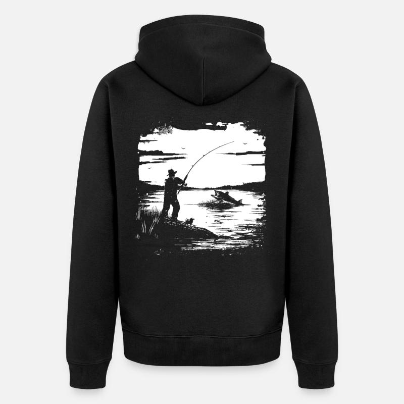 Graphique de pêche - Veste à capuche bio Premium Unisexe - noir