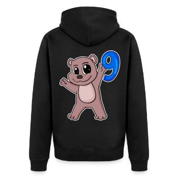 9th Birthday Motif Bear - 9 Years - Unisex Premium Organic Zip Hoodie - black - Back - Nico (187cm)