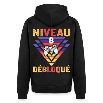 Niveau 8 Débloqué Cadeau 8 Ans Gamer Geek Drôle - Veste à capuche bio Premium Unisexe - noir - Dos - Nico (187cm)