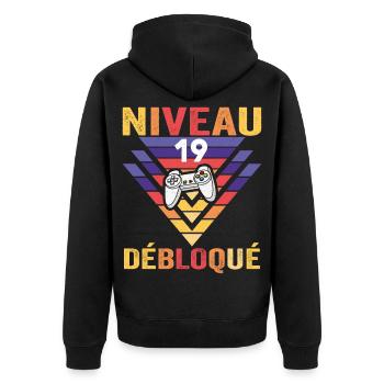 Level 19 Freigeschaltetes Geschenk 19 Jahre alter Gamer Geek Lustig - Unisex Premium Bio Zip Hoodie - Schwarz - Hinten - Nico (187cm)