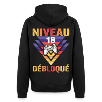 Level 18 Freigeschaltetes Geschenk 18 Jahre alter Gamer Geek Lustig - Unisex Premium Bio Zip Hoodie - Schwarz - Hinten - Nico (187cm)