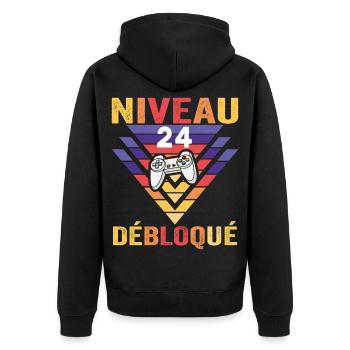 Level 24 Freigeschaltet Geschenk 24 Jahre alter Gamer Geek Lustig - Unisex Premium Bio Zip Hoodie - Schwarz - Hinten - Nico (187cm)