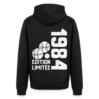 1984 Limited Edition Pétanque 40th Anniversary - Unisex Premium Organic Zip Hoodie - black - Back - Nico (187cm)