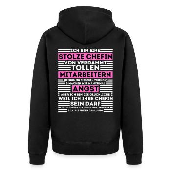 STOLZE CHEFIN VON VERDAMMT TOLLEN MITARBEITERN - Unisex Premium Bio Zip Hoodie - Schwarz - Hinten - Nico (187cm)