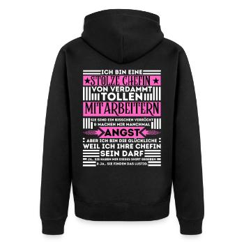 STOLZE CHEFIN VON VERDAMMT TOLLEN MITARBEITERN - Unisex Premium Bio Zip Hoodie - Schwarz - Hinten - Nico (187cm)
