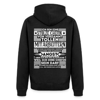 STOLZE CHEFIN VON VERDAMMT TOLLEN MITARBEITERN - Unisex Premium Bio Zip Hoodie - Schwarz - Hinten - Nico (187cm)