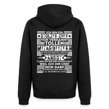 Stolzer Chef Wahnsinn Büro Mitarbeiter lustig - Unisex Premium Bio Zip Hoodie - Schwarz - Hinten - Nico (187cm)