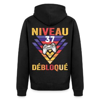 Level 37 Freigeschaltet Geschenk 37 Jahre Gamer Geek Lustig - Unisex Premium Bio Zip Hoodie - Schwarz - Hinten - Nico (187cm)