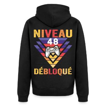 Level 48 Freigeschaltet Geschenk 48 Jahre Gamer Geek Lustig - Unisex Premium Bio Zip Hoodie - Schwarz - Hinten - Nico (187cm)