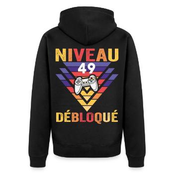 Level 49 Freigeschaltetes Geschenk 49 Jahre Gamer Geek Lustig - Unisex Premium Bio Zip Hoodie - Schwarz - Hinten - Nico (187cm)