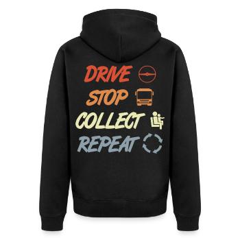 Fahren Stoppen Einsammeln Wiederholen - Unisex Premium Bio Zip Hoodie - Schwarz - Hinten - Nico (187cm)