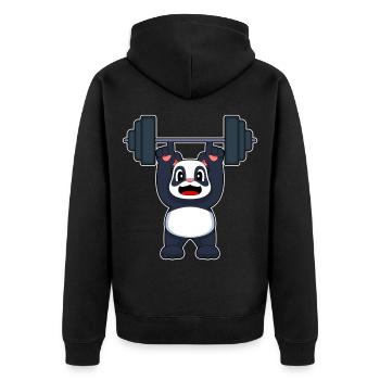 Panda Bodybuilder Langhantel Bodybuilding - Unisex Premium Bio Zip Hoodie - Schwarz - Hinten - Nico (187cm)