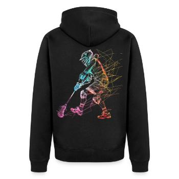 Lacrossespieler Skizze - Unisex Premium Bio Zip Hoodie - Schwarz - Hinten - Nico (187cm)