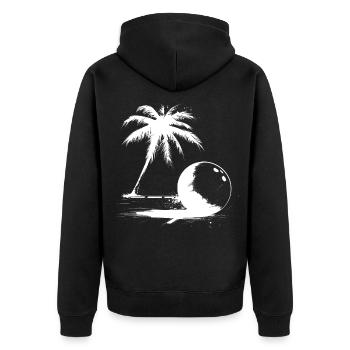 Bowling Palme - Unisex Premium Bio Zip Hoodie - Schwarz - Hinten - Nico (187cm)