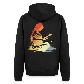 Banjospielerin Vintage Look - Unisex Premium Bio Zip Hoodie - Schwarz - Hinten - Nico (187cm)