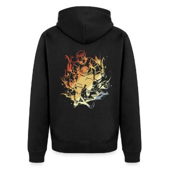 Eishockeyspieler Comic Stil - Unisex Premium Bio Zip Hoodie - Schwarz - Hinten - Nico (187cm)