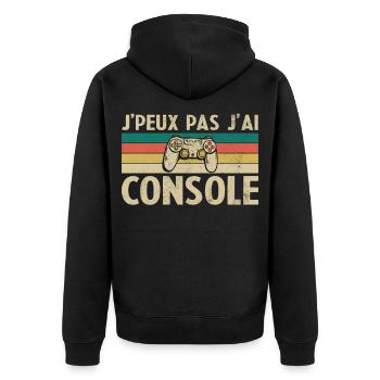 Ich kann die Konsole nicht haben - Unisex Premium Bio Zip Hoodie - Schwarz - Hinten - Nico (187cm)