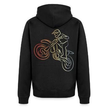 Motocross Strichzeichnung - Unisex Premium Bio Zip Hoodie - Schwarz - Hinten - Nico (187cm)