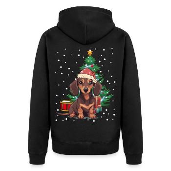 Weihnachten Bescherung Hund Dackel Xmas Nikolaus - Unisex Premium Bio Zip Hoodie - Schwarz - Hinten - Nico (187cm)