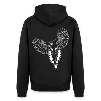 Der Flug des weißen Vogels - Unisex Premium Bio Zip Hoodie - Schwarz - Hinten - Nico (187cm)