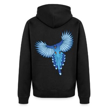 Der Flug des blauen Vogels - Unisex Premium Bio Zip Hoodie - Schwarz - Hinten - Nico (187cm)