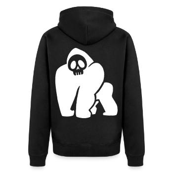 Weißer Gorilla Schädel - Unisex Premium Bio Zip Hoodie - Schwarz - Hinten - Nico (187cm)