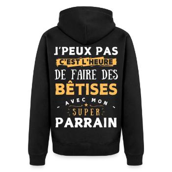 Bêtises avec mon super parrain, idée cadeau enfant - Veste à capuche bio Premium Unisexe - noir - Dos - Nico (187cm)