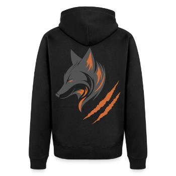 Grey Fox | Orange Fox - Unisex Premium Organic Zip Hoodie - black - Back - Nico (187cm)
