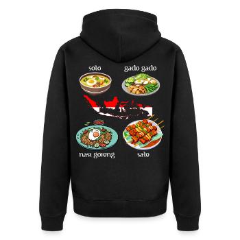 Indonesische Gerichte: Soto, Gado Gado, Nasi goren - Unisex Premium Bio Zip Hoodie - Schwarz - Hinten - Nico (187cm)