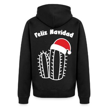 Feliz Navidad Merry Christmas Cactus Santa Hat - Unisex Premium Organic Zip Hoodie - black - Back - Nico (187cm)