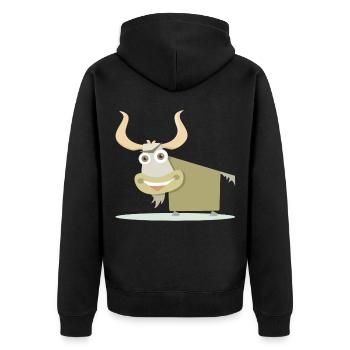Fröhliche Illustration einer tibetischen Kuh. - Unisex Premium Bio Zip Hoodie - Schwarz - Hinten - Nico (187cm)
