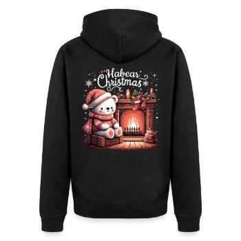 Eisbär Bär Weihnachten Kamin Geschenk - Unisex Premium Bio Zip Hoodie - Schwarz - Hinten - Nico (187cm)