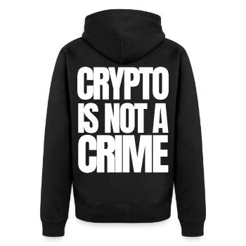 CRYPTO IS NOT A CRIME  - Unisex Premium Bio Zip Hoodie - Schwarz - Hinten - Nico (187cm)