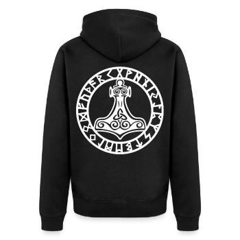 Weißer Wikingerhammer - Unisex Premium Bio Zip Hoodie - Schwarz - Hinten - Nico (187cm)
